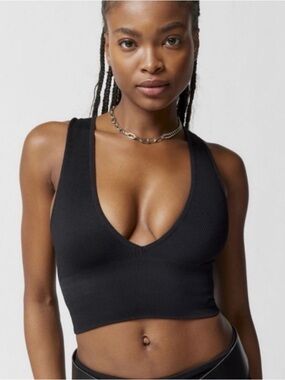 Out From Under Urban Outfitters Ribbed Plunge Crop Top Black- M